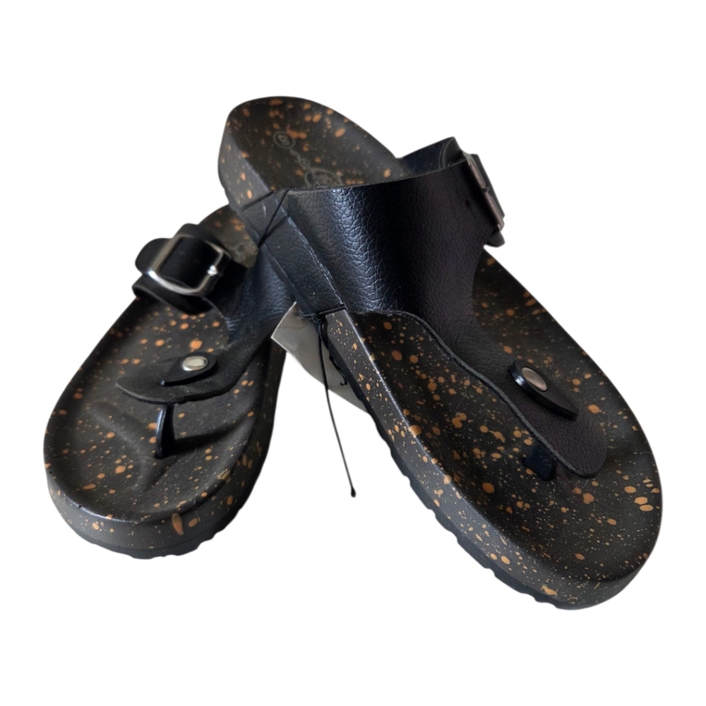Soul Mates Black and Gold Speckled Slip-on Sandals Women's Size 8 NEW
